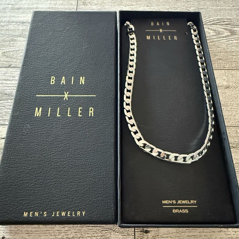 BAIN MILLER Men’s Jewelry Brass Cuban 20 Inches Chain Necklace Silver toned New - Picture 6 of 6